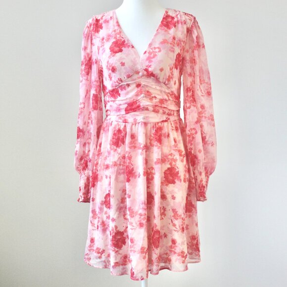 Versona Pink Rose Floral Knee-Length V-Neck Balloon Coquette Dress Extra Small - Picture 1 of 11